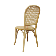 Wood color Tavern wedding banquet fan-shaped rattan backrest solid wood chair