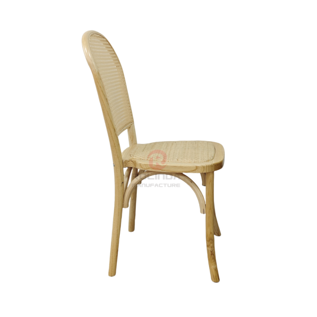 Wood color Tavern wedding banquet fan-shaped rattan backrest solid wood chair