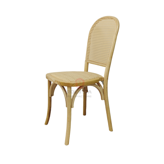 Wood color Tavern wedding banquet fan-shaped rattan backrest solid wood chair