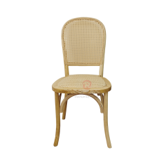 Wood color Tavern wedding banquet fan-shaped rattan backrest solid wood chair