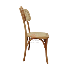 Natural wood color wedding tavern rattan cushions oval rattan backrests solid wood chairs