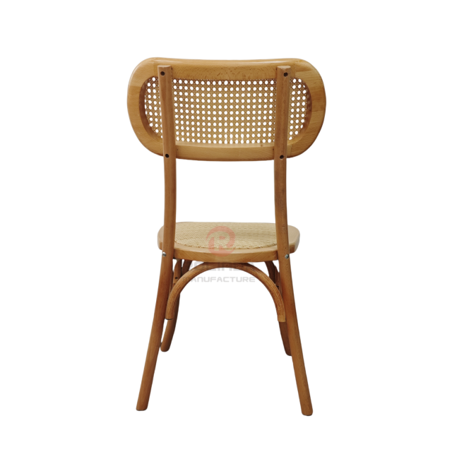 Natural wood color wedding tavern rattan cushions oval rattan backrests solid wood chairs