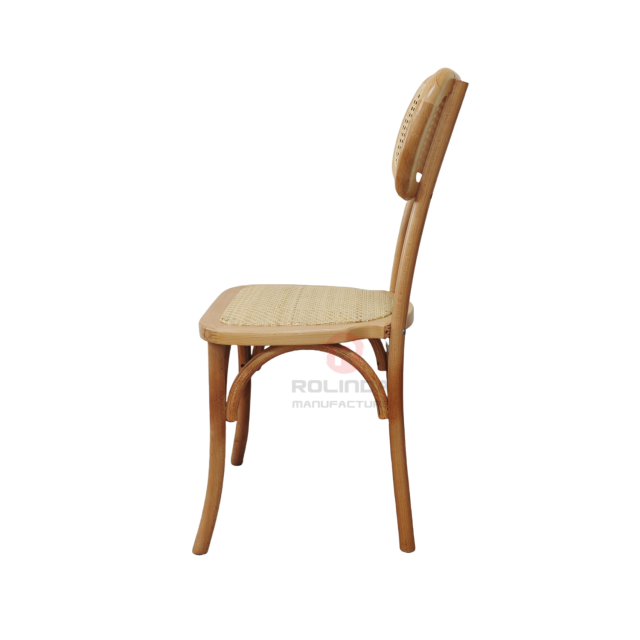 Natural wood color wedding tavern rattan cushions oval rattan backrests solid wood chairs