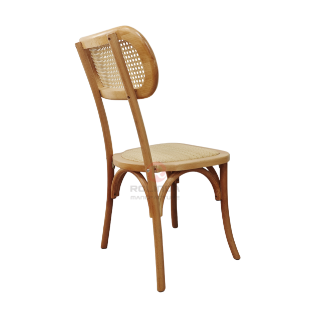 Natural wood color wedding tavern rattan cushions oval rattan backrests solid wood chairs