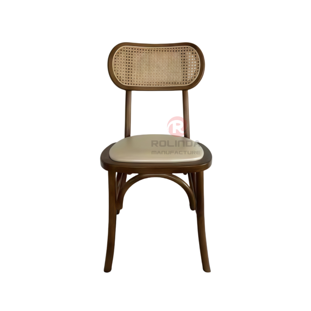 Black tavern banquet rattan cushion solid wood oval rattan backrest chair