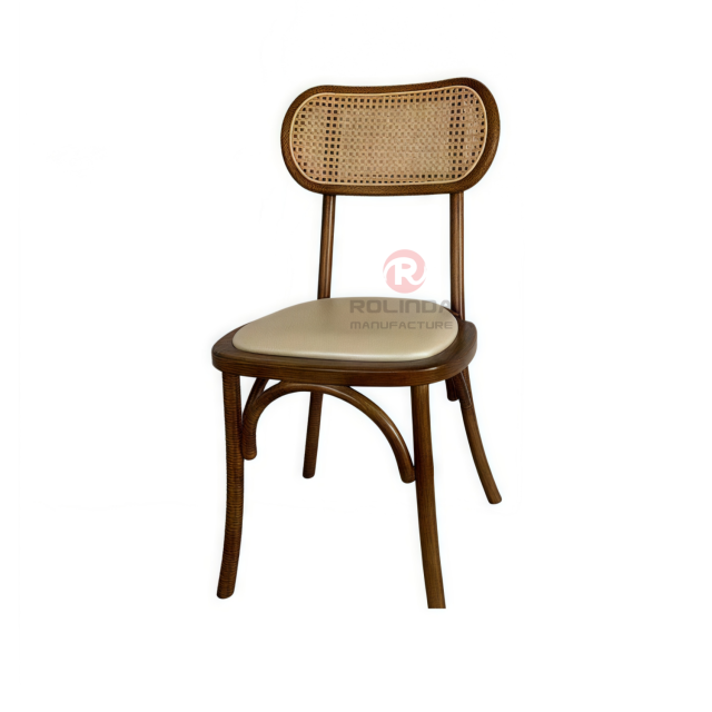 Black tavern banquet rattan cushion solid wood oval rattan backrest chair