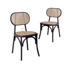 Black tavern banquet rattan cushion solid wood oval rattan backrest chair