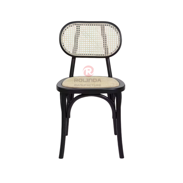 Black tavern banquet rattan cushion solid wood oval rattan backrest chair