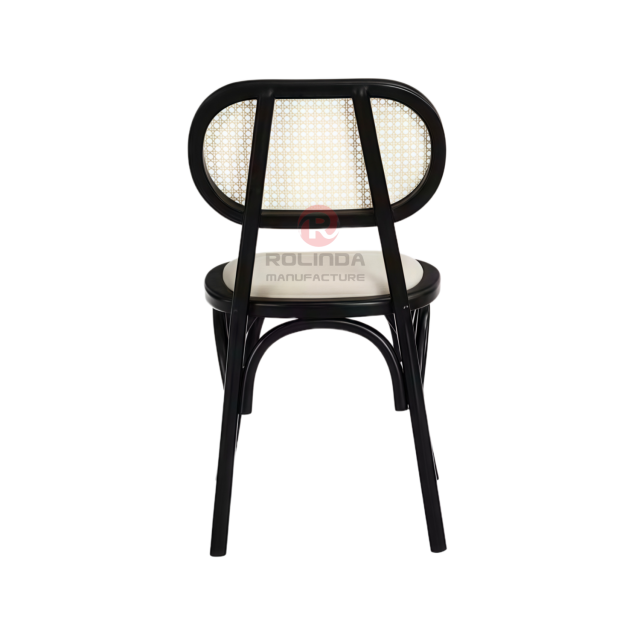 Black tavern banquet rattan cushion solid wood oval rattan backrest chair