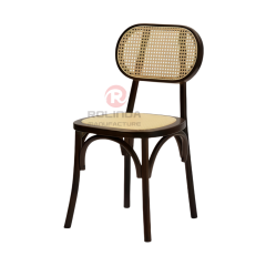 Black tavern banquet rattan cushion solid wood oval rattan backrest chair