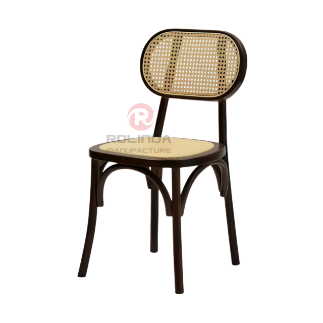 Black tavern banquet rattan cushion solid wood oval rattan backrest chair