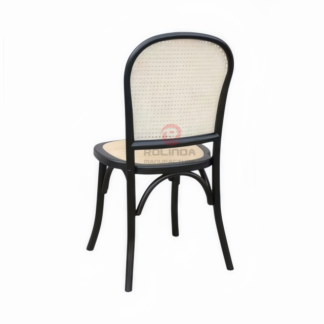 Black living room party rattan cushions fan-shaped rattan backrests solid wood chairs