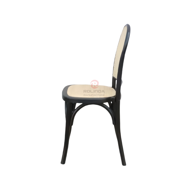 Black living room party rattan cushions fan-shaped rattan backrests solid wood chairs