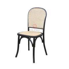 Black living room party rattan cushions fan-shaped rattan backrests solid wood chairs