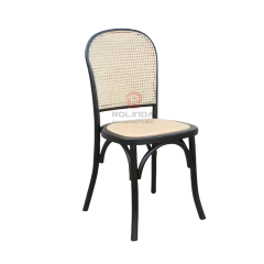 Black living room party rattan cushions fan-shaped rattan backrests solid wood chairs