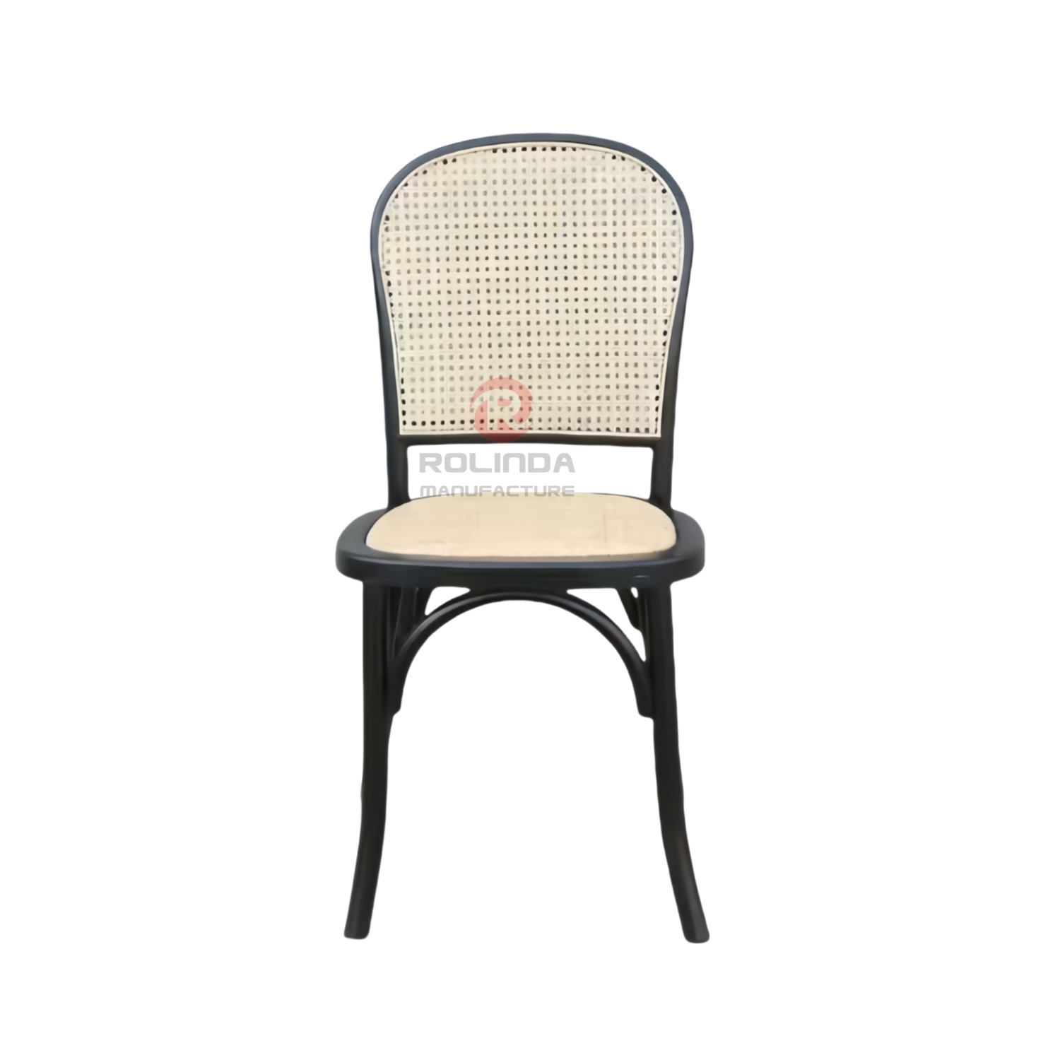 Black living room party rattan cushions fan-shaped rattan backrests solid wood chairs