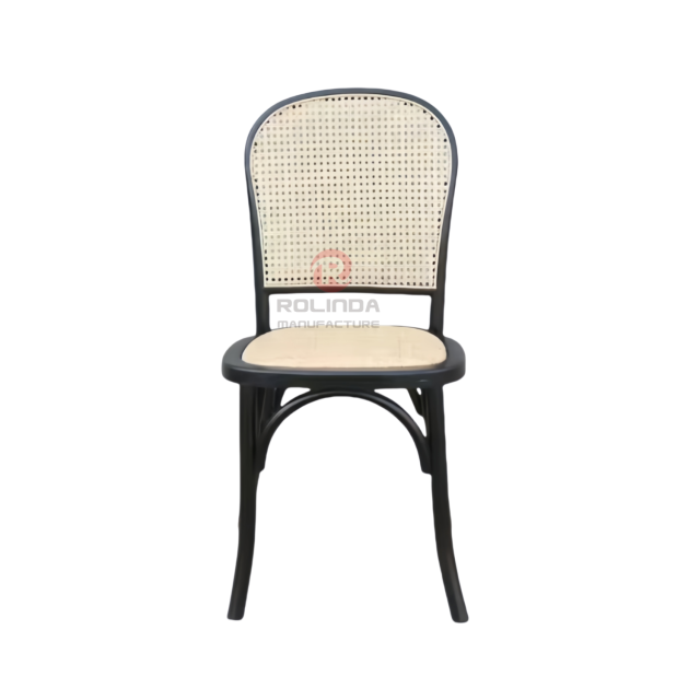 Black living room party rattan cushions fan-shaped rattan backrests solid wood chairs