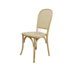 Wood color Tavern wedding banquet fan-shaped rattan backrest solid wood chair