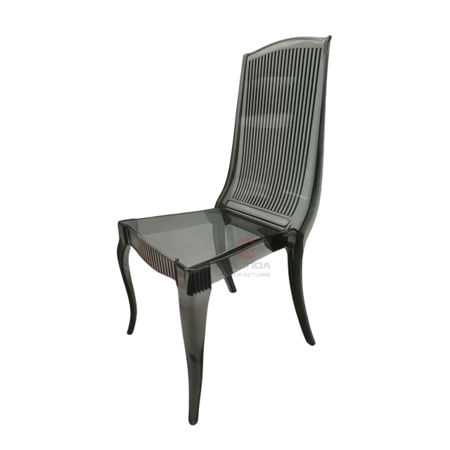 Modern smoky grey transparent crystal vertical striped backrest resin chair