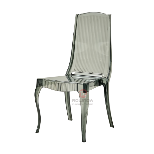 Modern smoky grey transparent crystal vertical striped backrest resin chair