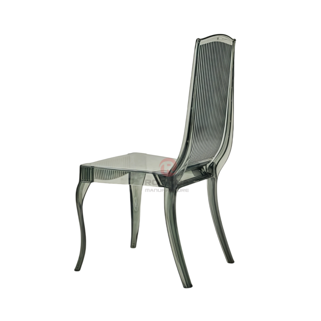 Modern smoky grey transparent crystal vertical striped backrest resin chair