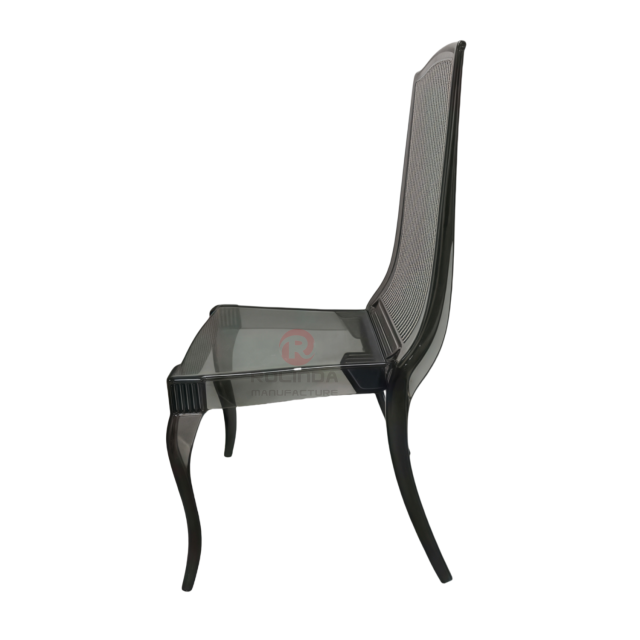 Modern smoky grey transparent crystal vertical striped backrest resin chair