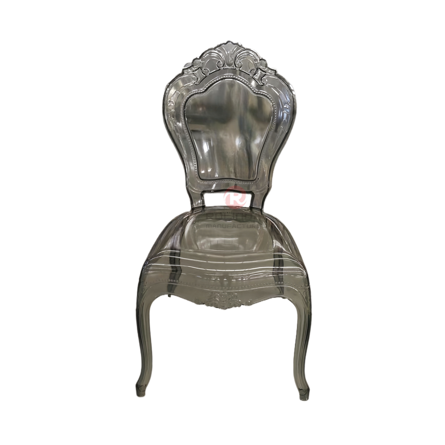 Smoke grey wedding party garden transparent crystal crown backrest resin chair