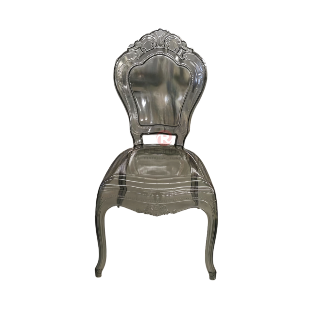 Smoke grey wedding party garden transparent crystal crown backrest resin chair