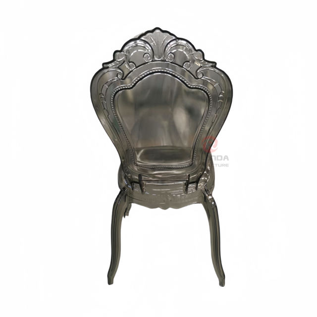 Smoke grey wedding party garden transparent crystal crown backrest resin chair