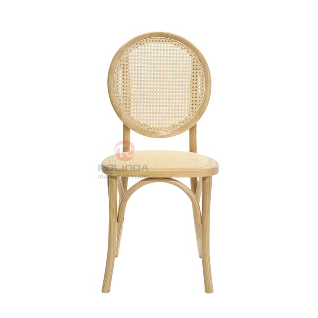 Natural wood color garden party rattan cushions round backrests solid wood chairs Bistro chairs