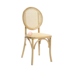 Natural wood color garden party rattan cushions round backrests solid wood chairs Bistro chairs
