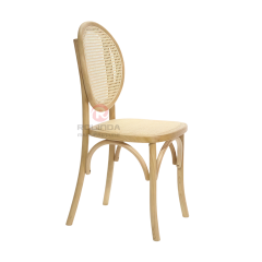 Natural wood color garden party rattan cushions round backrests solid wood chairs Bistro chairs