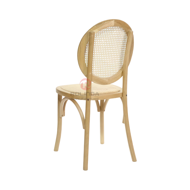 Natural wood color garden party rattan cushions round backrests solid wood chairs Bistro chairs