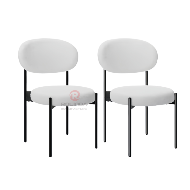 White dining room velvet cushion curved backrest stainless steel frame chair
