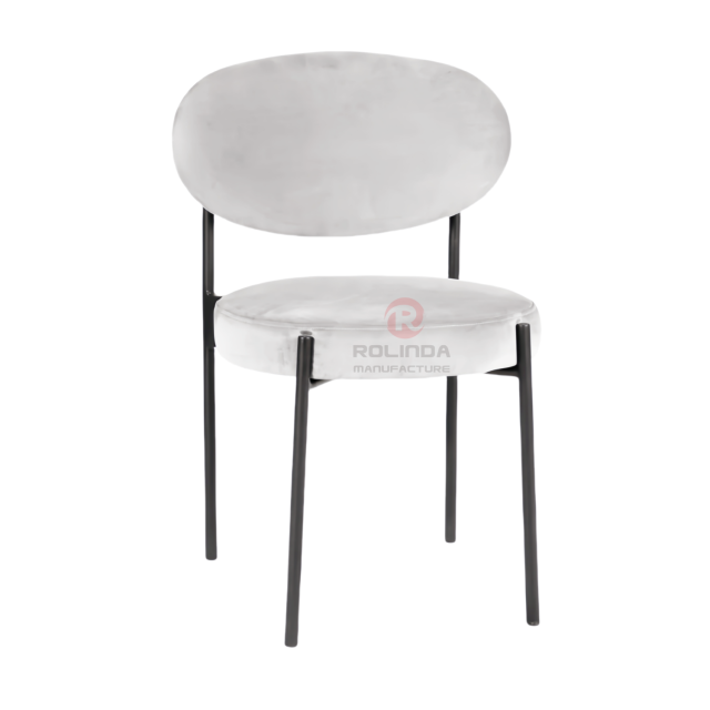 White dining room velvet cushion curved backrest stainless steel frame chair