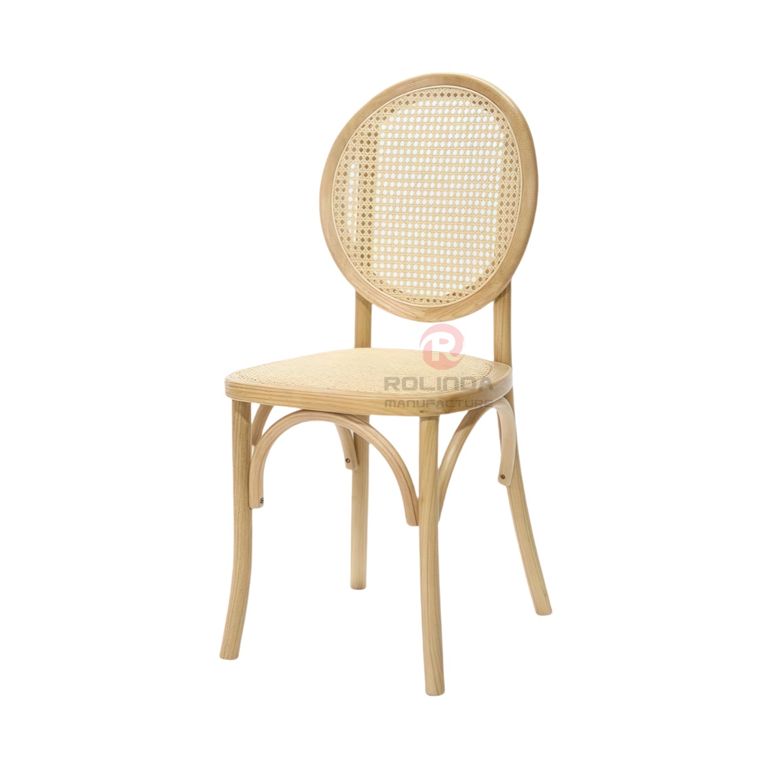 Natural wood color garden party rattan cushions round backrests solid wood chairs Bistro chairs
