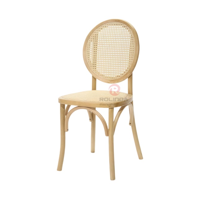 Natural wood color garden party rattan cushions round backrests solid wood chairs Bistro chairs