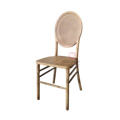 Wooden restaurant banquet garden oval wicker high backrest solid wood chair