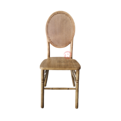 Wooden restaurant banquet garden oval wicker high backrest solid wood chair