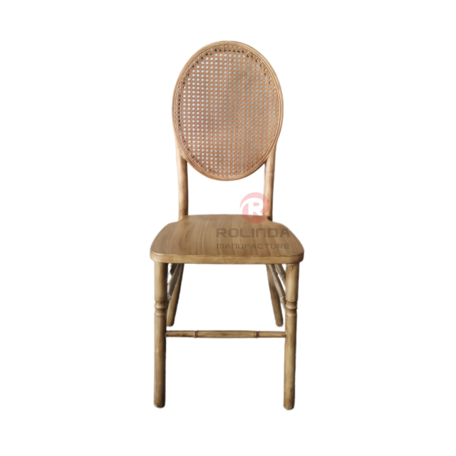 Wooden restaurant banquet garden oval wicker high backrest solid wood chair