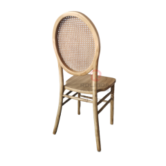 Wooden restaurant banquet garden oval wicker high backrest solid wood chair