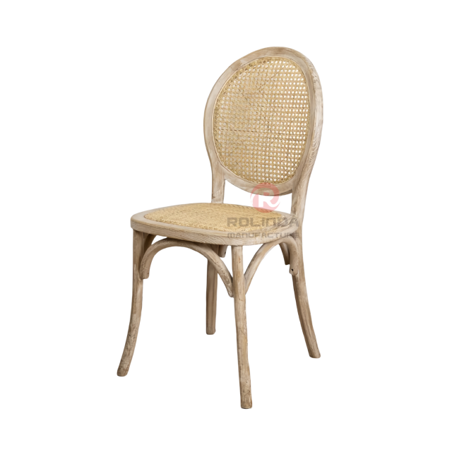 Light-colored garden wedding banquet rattan cushions backrests solid wood chairs Bistro chairs