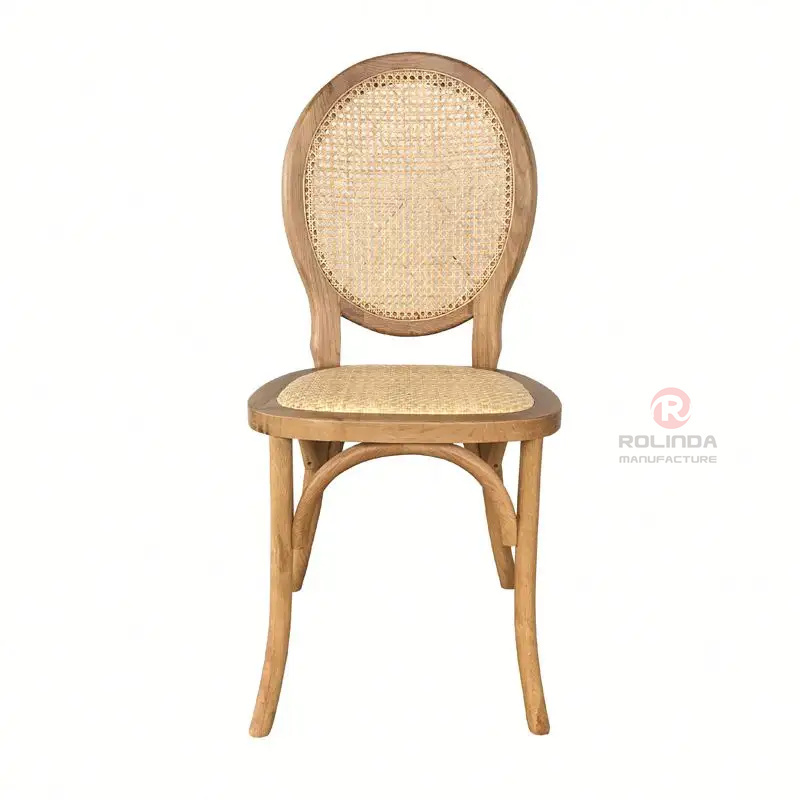 Light-colored garden wedding banquet rattan cushions backrests solid wood chairs Bistro chairs