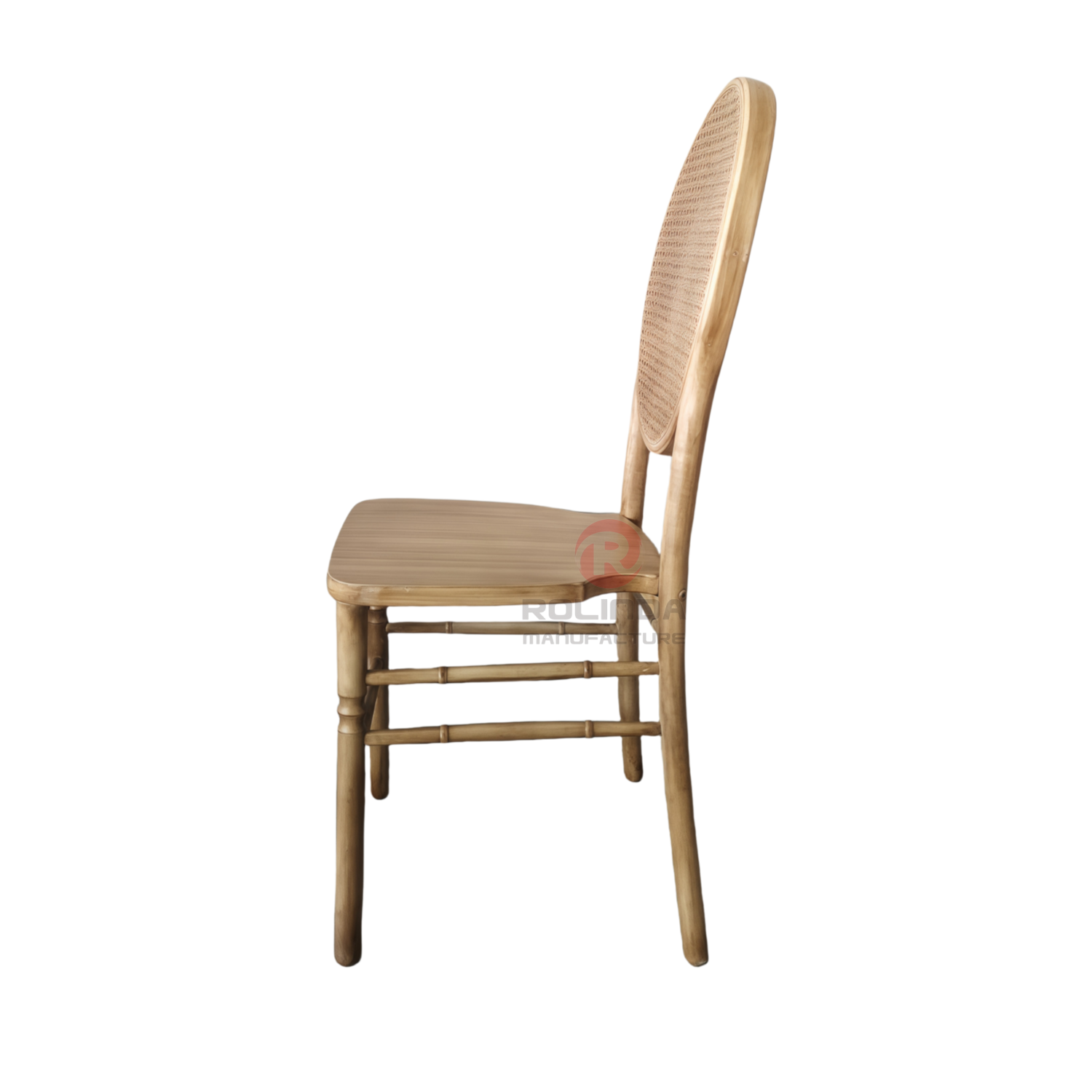 Wooden restaurant banquet garden oval wicker high backrest solid wood chair