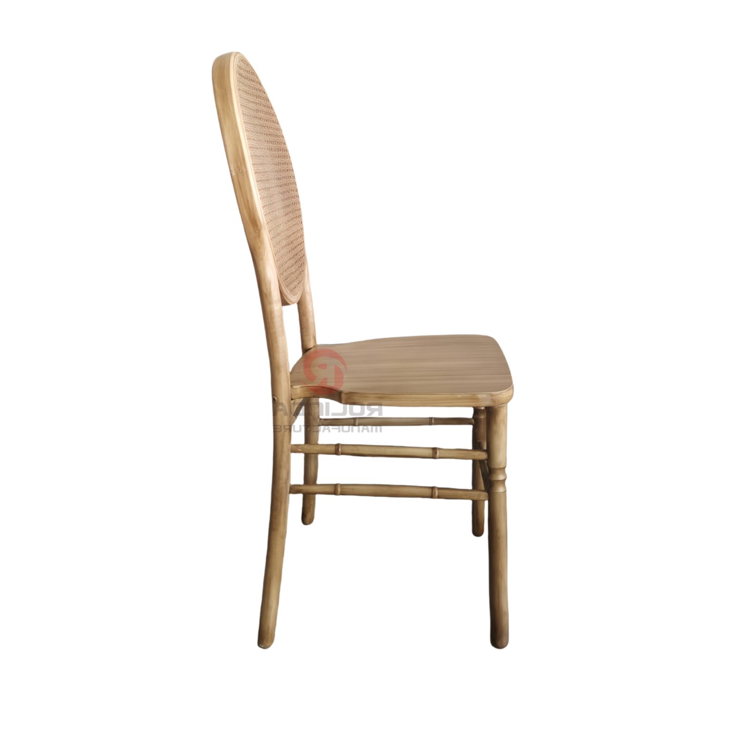 Wooden restaurant banquet garden oval wicker high backrest solid wood chair