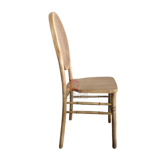 Wooden restaurant banquet garden oval wicker high backrest solid wood chair