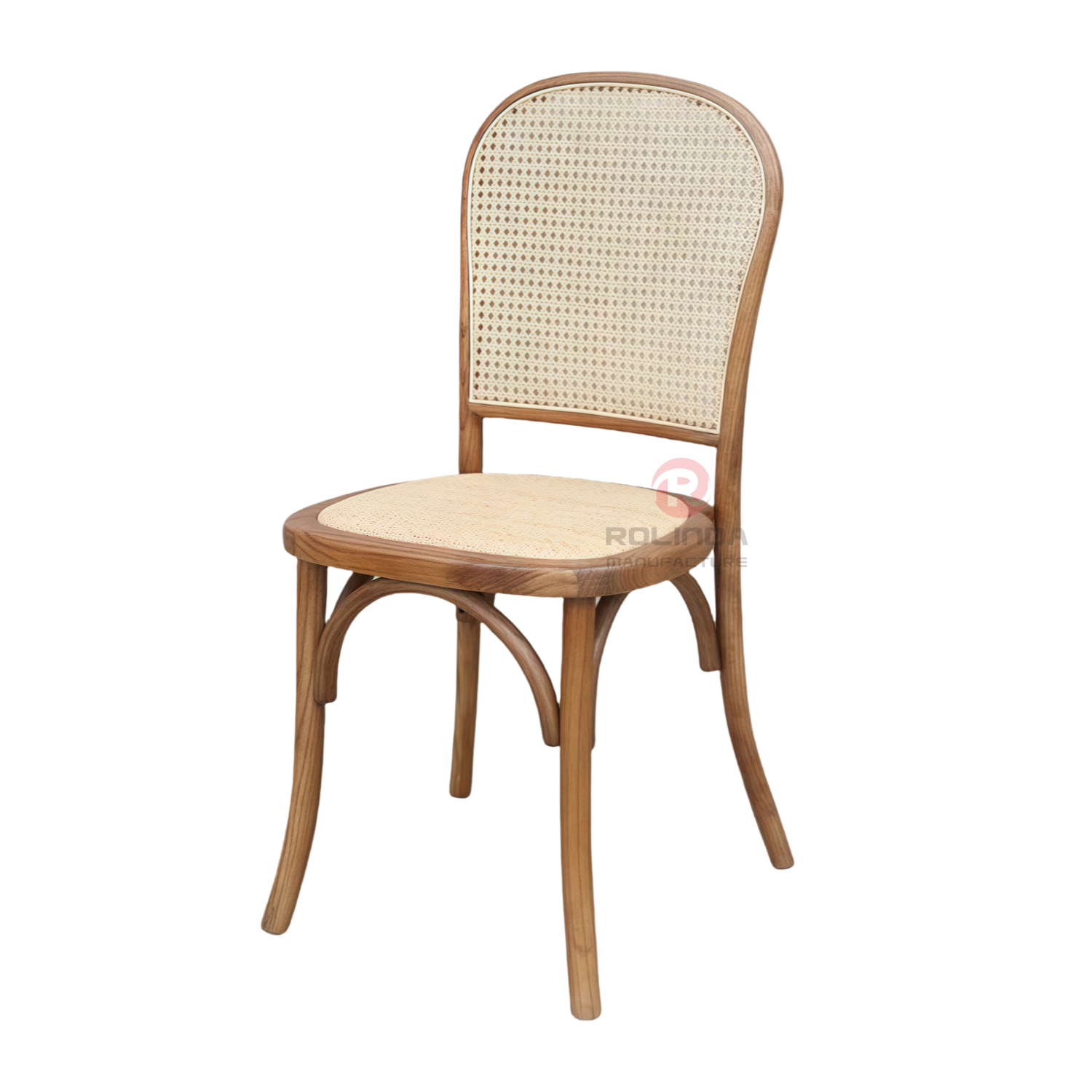 Modern wood-colored wedding party PP imitation wood grain woven backrest cushion chair