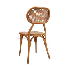 Dark wedding banquet PP wood-grain imitation oval woven backrest chair