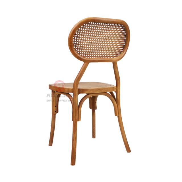 Dark wedding banquet PP wood-grain imitation oval woven backrest chair