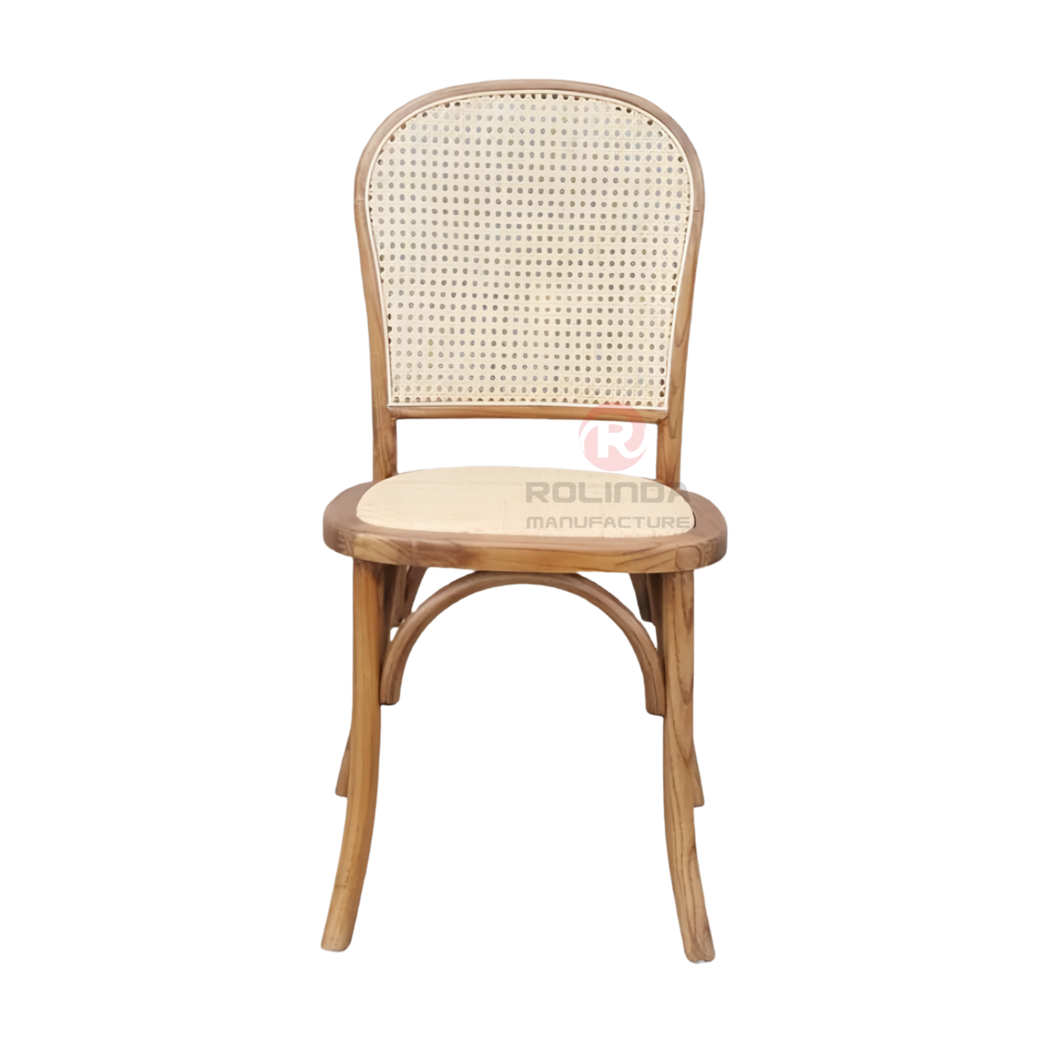 Modern wood-colored wedding party PP imitation wood grain woven backrest cushion chair
